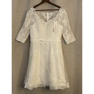 Short Wedding Dress With Short Sleeves Lace Appliques Bridal Gown Size 3XL NEW